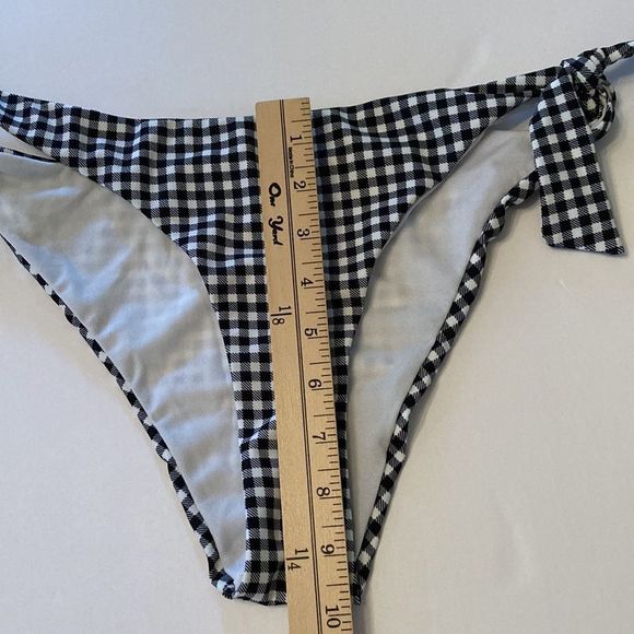 Cabana del Sol Bikini Black White Check Cap Sleeve Top Cheeky Bottom Bikini - Picture 11 of 12
